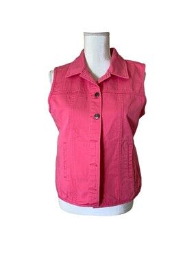 Talbots Denim Vest S Pink Metal Button Up Cotton Sleeveless Jacket Barbiecore